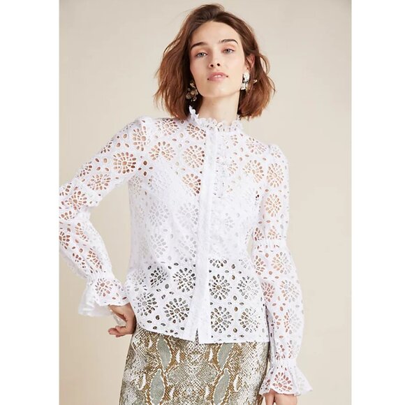 Diane von Furstenberg Rosalyn Eyelet Top Size S/M NEW - Picture 1 of 9